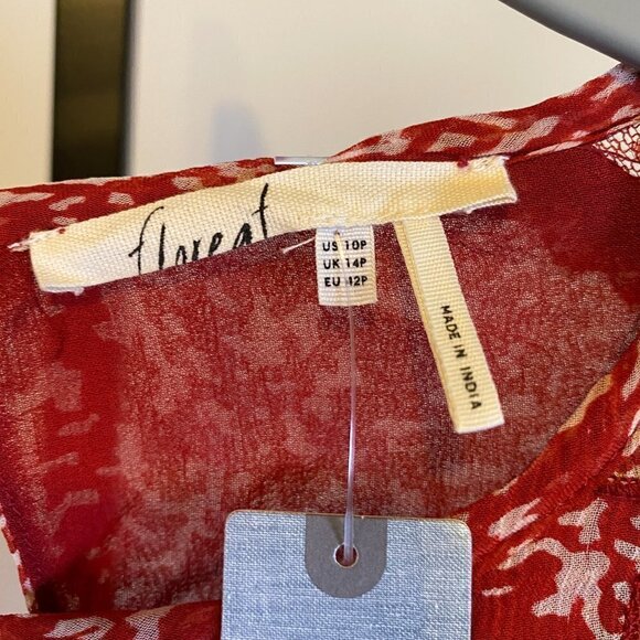 NWT Anthropologie Floreat Red Print Ruffle Lace Sheer Dress - Picture 3 of 16